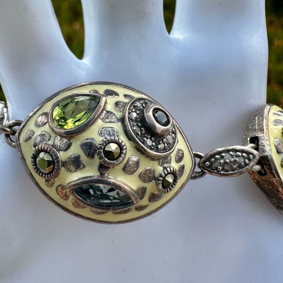 Chi by Carlos Falchi Sterling Silver Enamel & Natural Stone Statement Bracelet - Picture 7 of 10